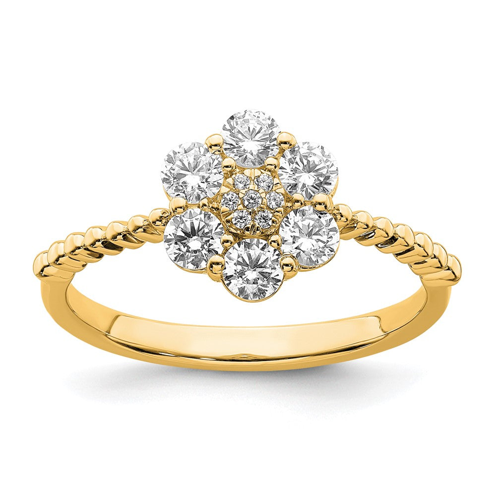 14K Gelbgold Ring mit im Labor gezüchteten Diamanten, floral, VS/SI+ G+