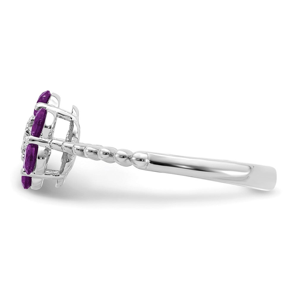 14K Weißgold Ring mit Amethyst und echten Diamanten, Blumendesign