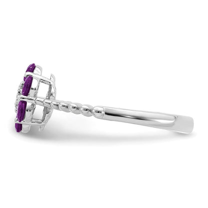 14K Weißgold Ring mit Amethyst und echten Diamanten, Blumendesign