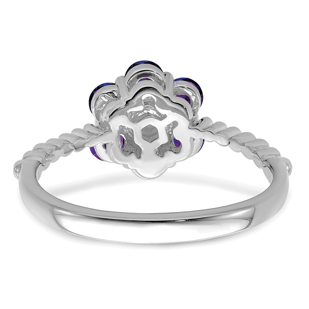 14K Weißgold Ring mit Amethyst und echten Diamanten, Blumendesign