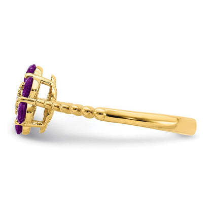 14K Gelbgold Ring mit Amethyst und echten Diamanten in Blumendesign