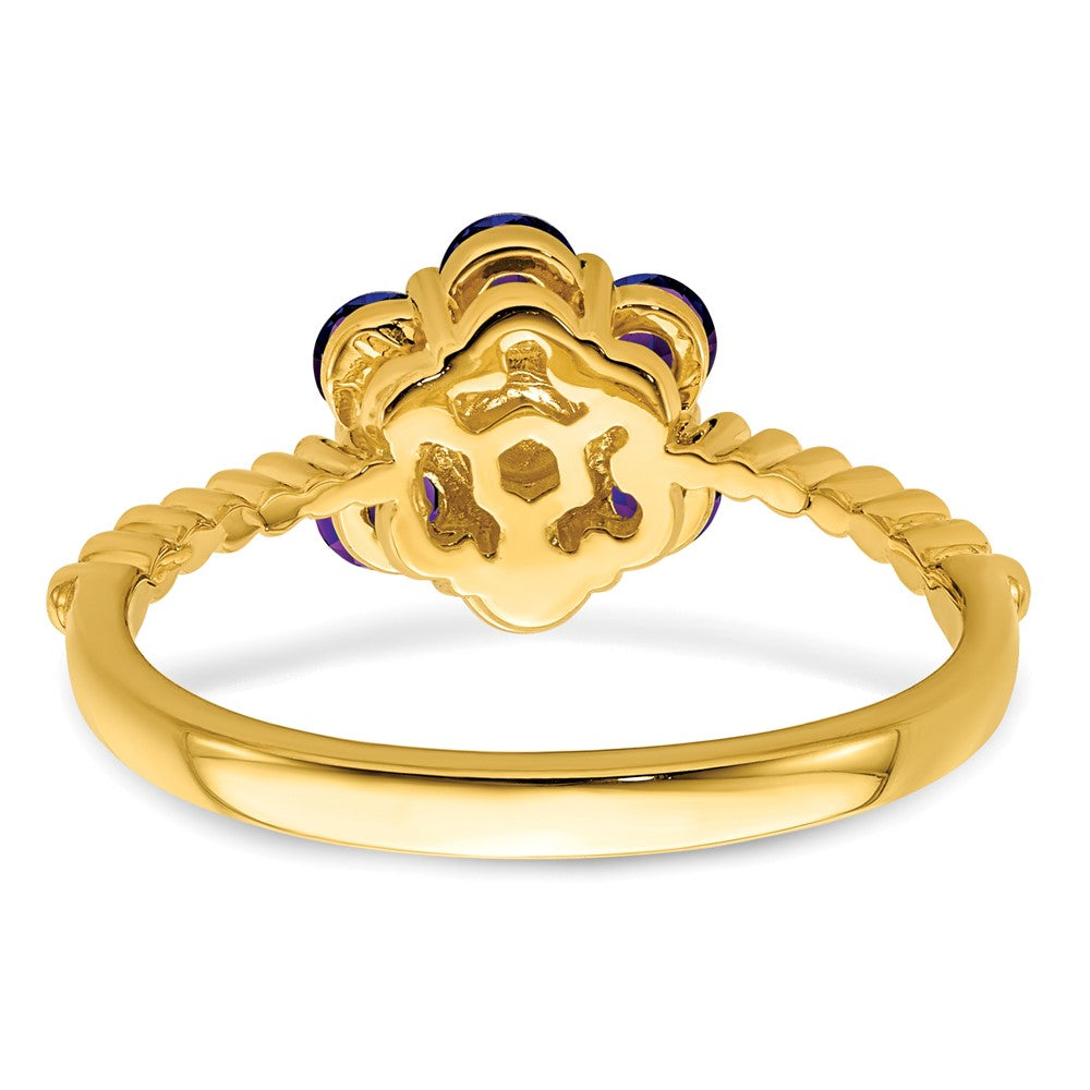 14K Gelbgold Ring mit Amethyst und echten Diamanten in Blumendesign