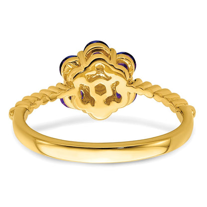 14K Gelbgold Ring mit Amethyst und echten Diamanten in Blumendesign