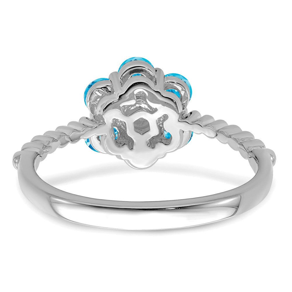 14K Weißgold Ring mit Blautopas und echten Diamanten, Blumenmotiv