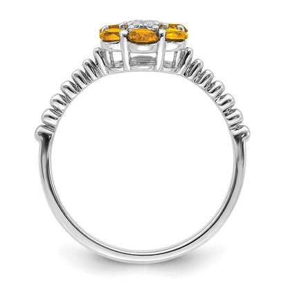 14K Weißgold Ring mit Citrin und echten Diamanten in Blumendesign