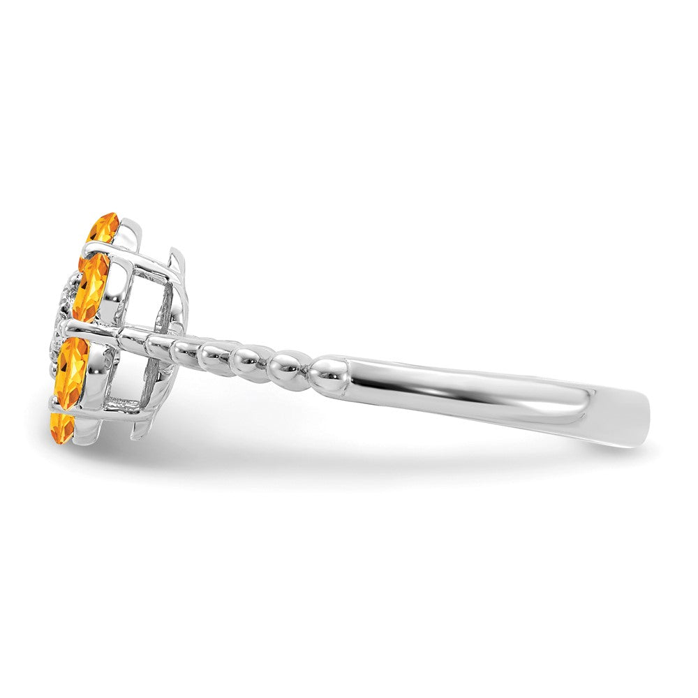 14K Weißgold Ring mit Citrin und echten Diamanten in Blumendesign