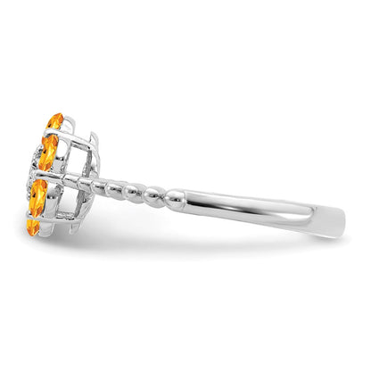 14K Weißgold Ring mit Citrin und echten Diamanten in Blumendesign