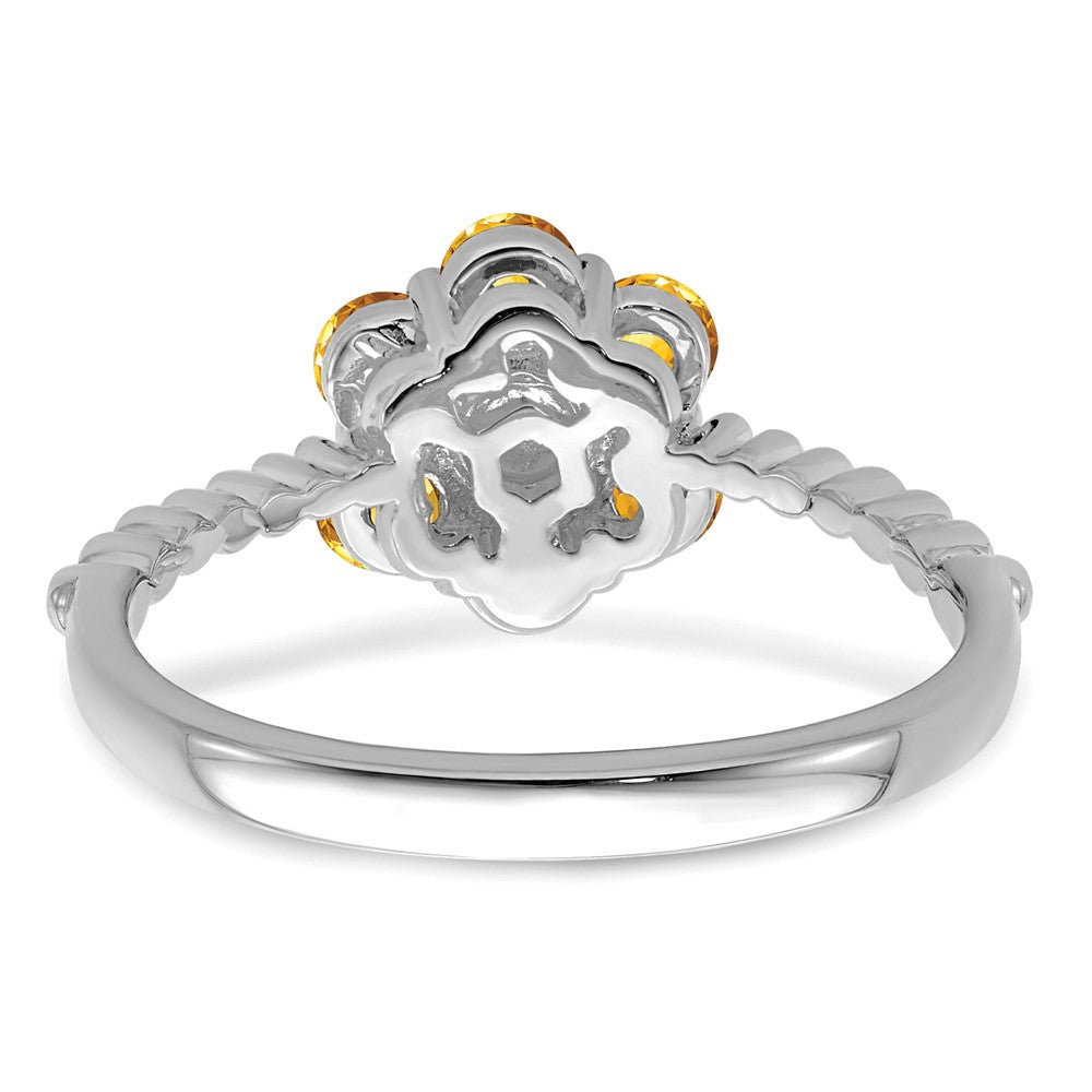 14K Weißgold Ring mit Citrin und echten Diamanten in Blumendesign