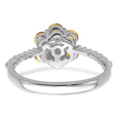 14K Weißgold Ring mit Citrin und echten Diamanten in Blumendesign