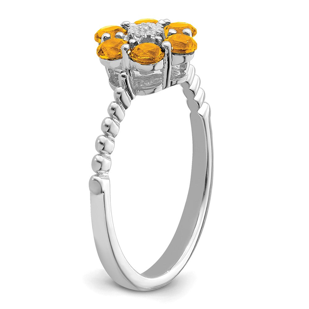 14K Weißgold Ring mit Citrin und echten Diamanten in Blumendesign