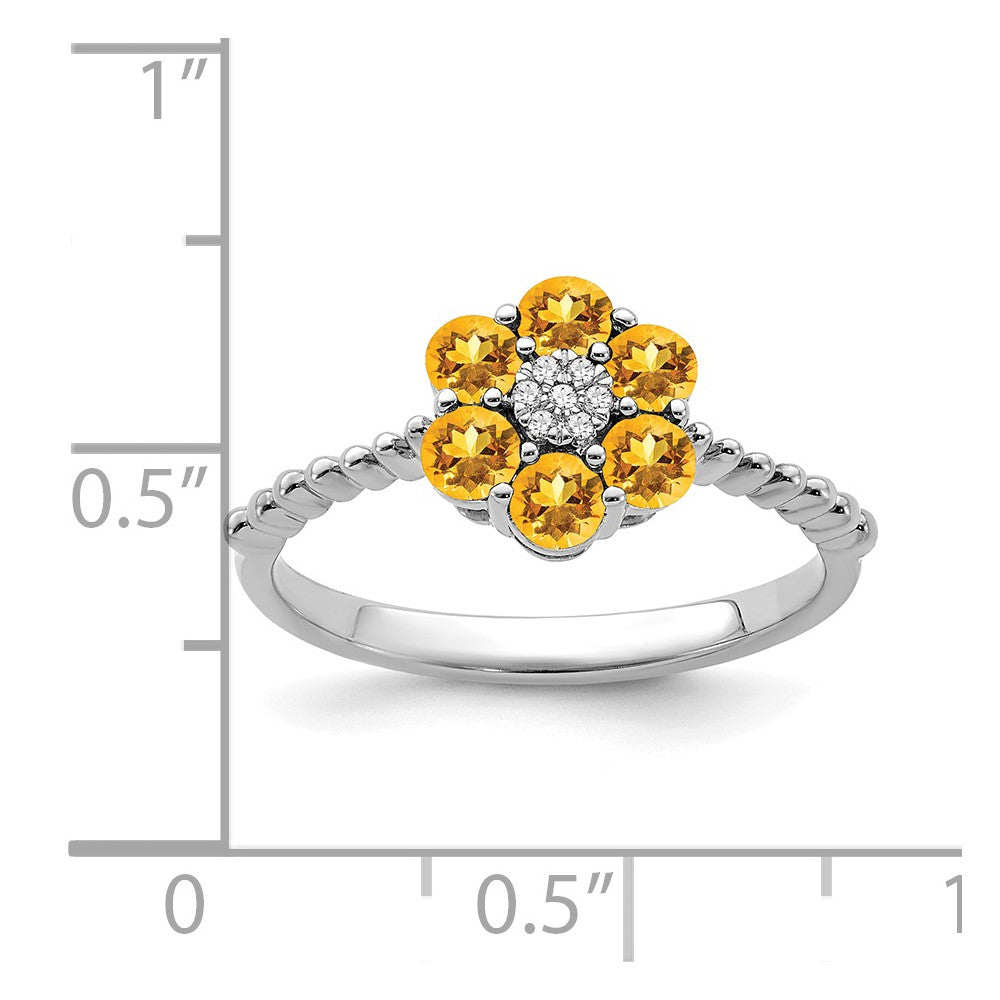 14K Weißgold Ring mit Citrin und echten Diamanten in Blumendesign