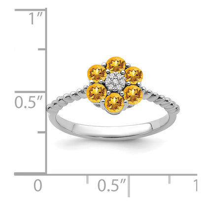 14K Weißgold Ring mit Citrin und echten Diamanten in Blumendesign
