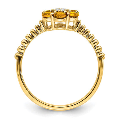 14K Gelbgold Ring mit Citrin und echten Diamanten im Blumendesign