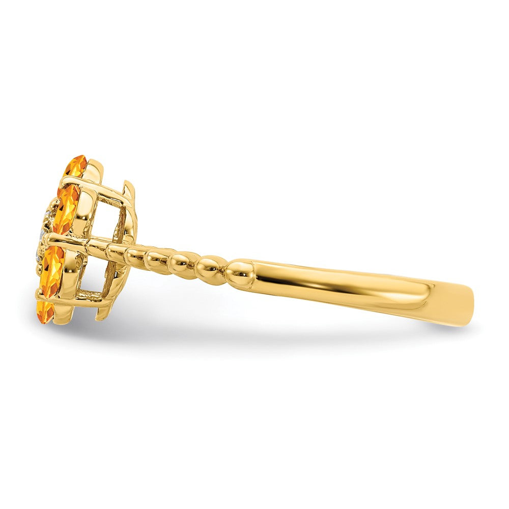 14K Gelbgold Ring mit Citrin und echten Diamanten im Blumendesign