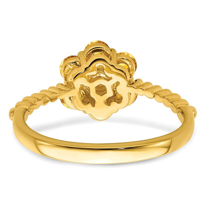 14K Gelbgold Ring mit Citrin und echten Diamanten im Blumendesign