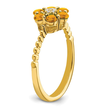 14K Gelbgold Ring mit Citrin und echten Diamanten im Blumendesign