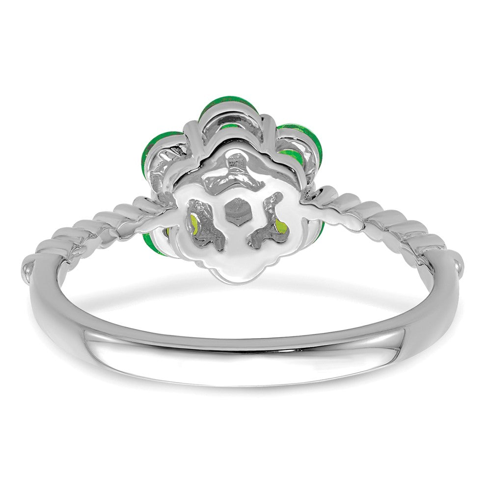 14K Weißgold Ring mit Smaragd und echten Diamanten in Blumendesign