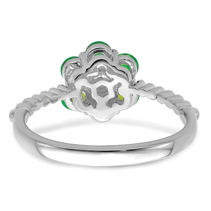14K Weißgold Ring mit Smaragd und echten Diamanten in Blumendesign