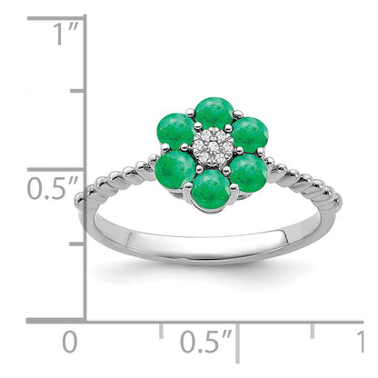 14K Weißgold Ring mit Smaragd und echten Diamanten in Blumendesign