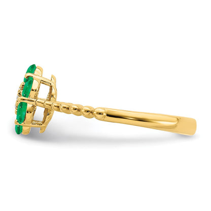 14K Gelbgold Ring mit Smaragd und echten Diamanten, Blumendesign