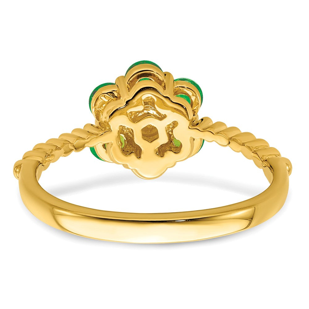 14K Gelbgold Ring mit Smaragd und echten Diamanten, Blumendesign