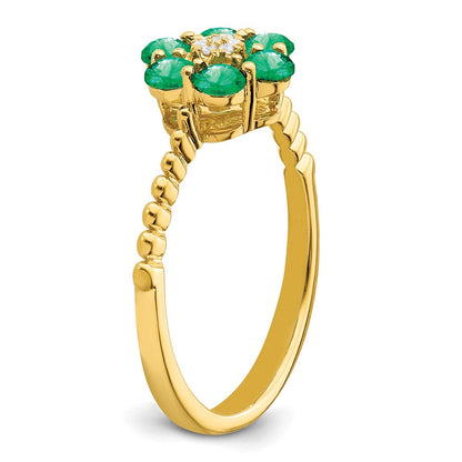 14K Gelbgold Ring mit Smaragd und echten Diamanten, Blumendesign