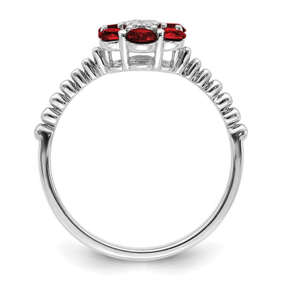 14K Weißgold Ring mit Granat und echten Diamanten in Blumendesign