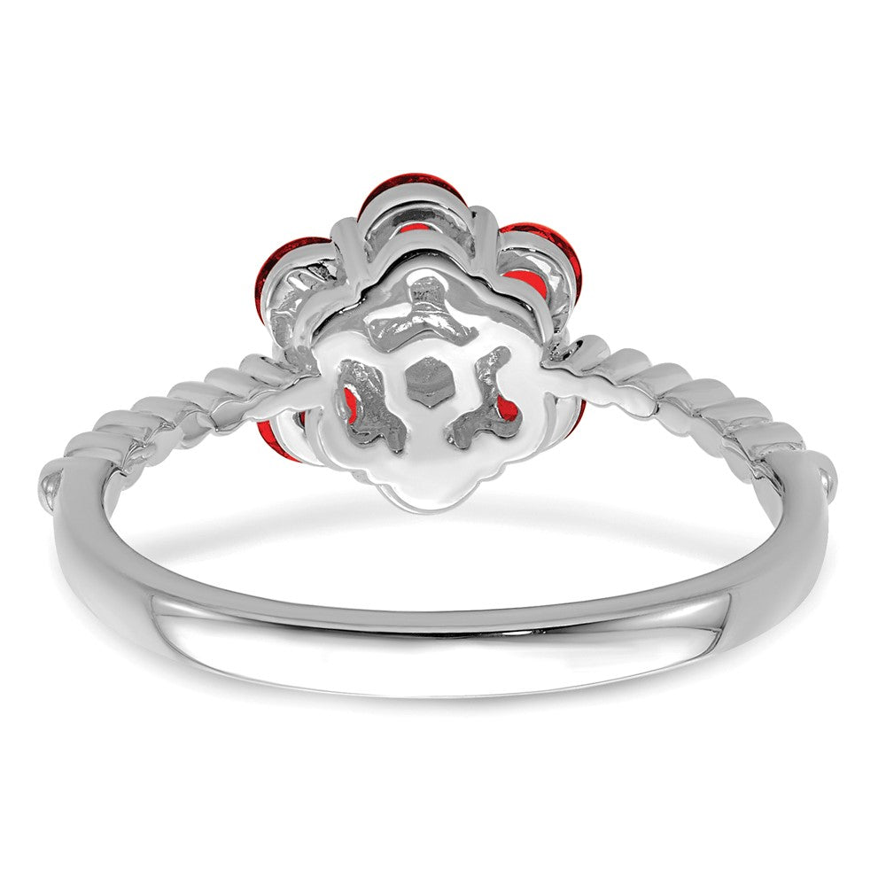 14K Weißgold Ring mit Granat und echten Diamanten in Blumendesign