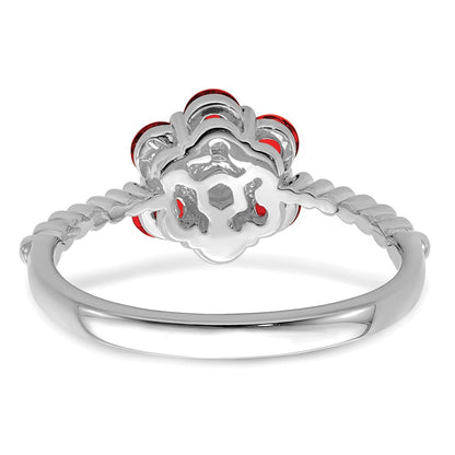 14K Weißgold Ring mit Granat und echten Diamanten in Blumendesign