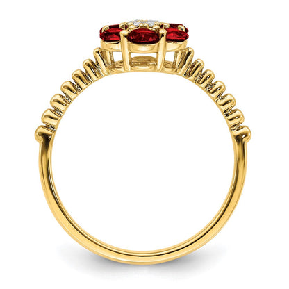 14K Gelbgold Ring mit Granat und echten Diamanten in Blumendesign