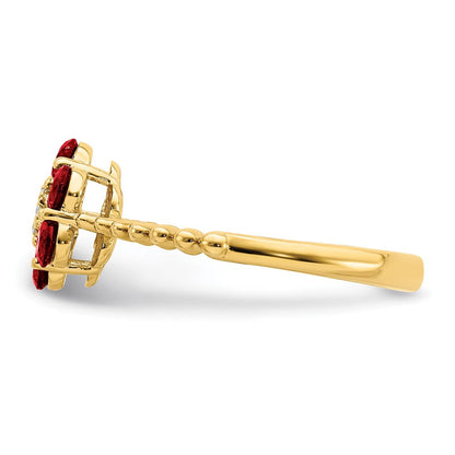 14K Gelbgold Ring mit Granat und echten Diamanten in Blumendesign