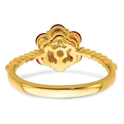 14K Gelbgold Ring mit Granat und echten Diamanten in Blumendesign