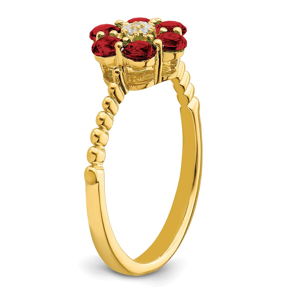 14K Gelbgold Ring mit Granat und echten Diamanten in Blumendesign