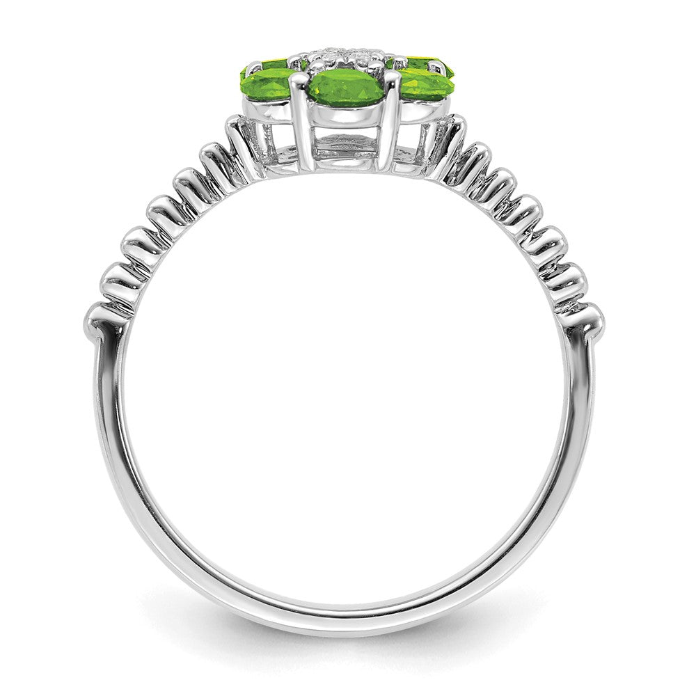 14K Weißgold Ring mit Peridot und echten Diamanten in Blumenoptik