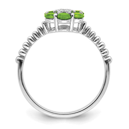 14K Weißgold Ring mit Peridot und echten Diamanten in Blumenoptik