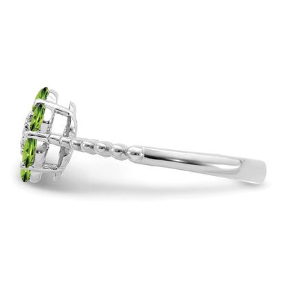 14K Weißgold Ring mit Peridot und echten Diamanten in Blumenoptik