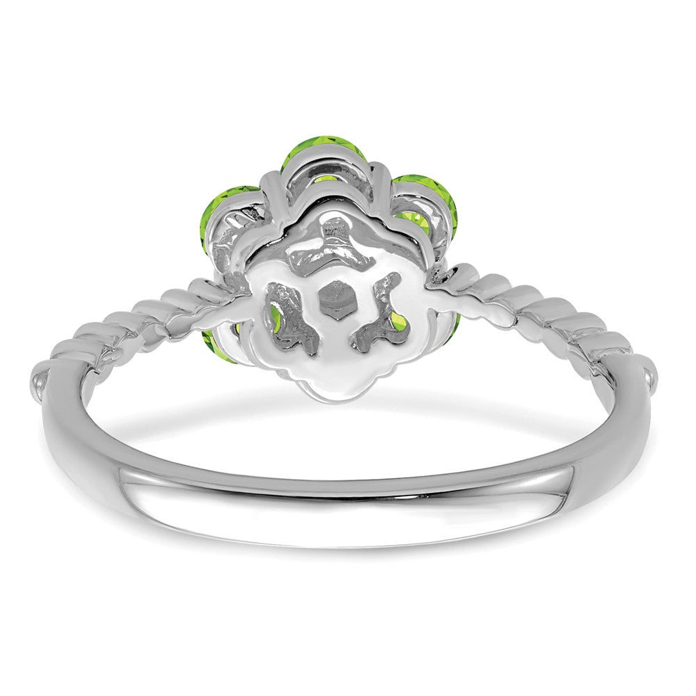 14K Weißgold Ring mit Peridot und echten Diamanten in Blumenoptik