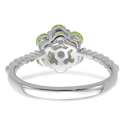 14K Weißgold Ring mit Peridot und echten Diamanten in Blumenoptik