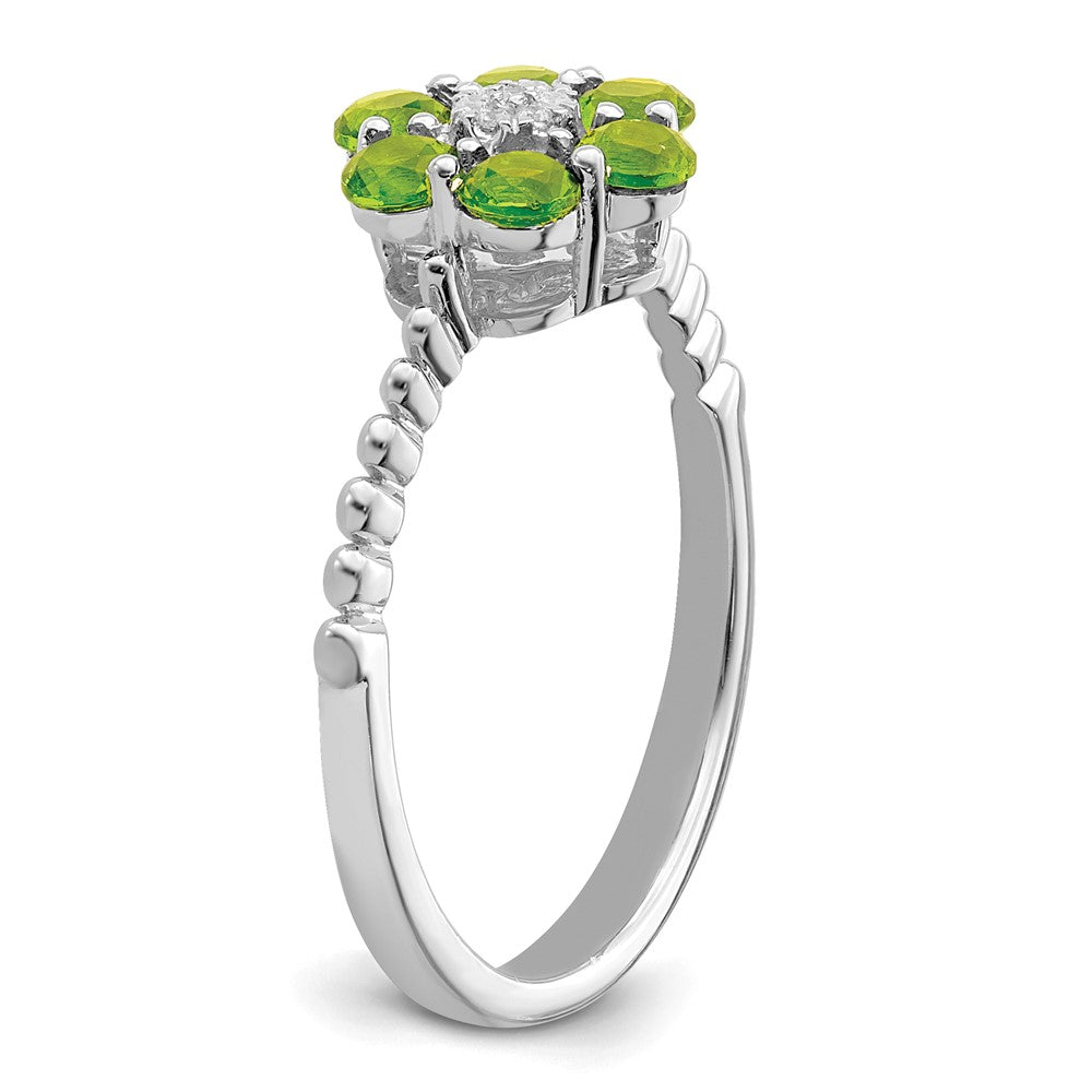 14K Weißgold Ring mit Peridot und echten Diamanten in Blumenoptik