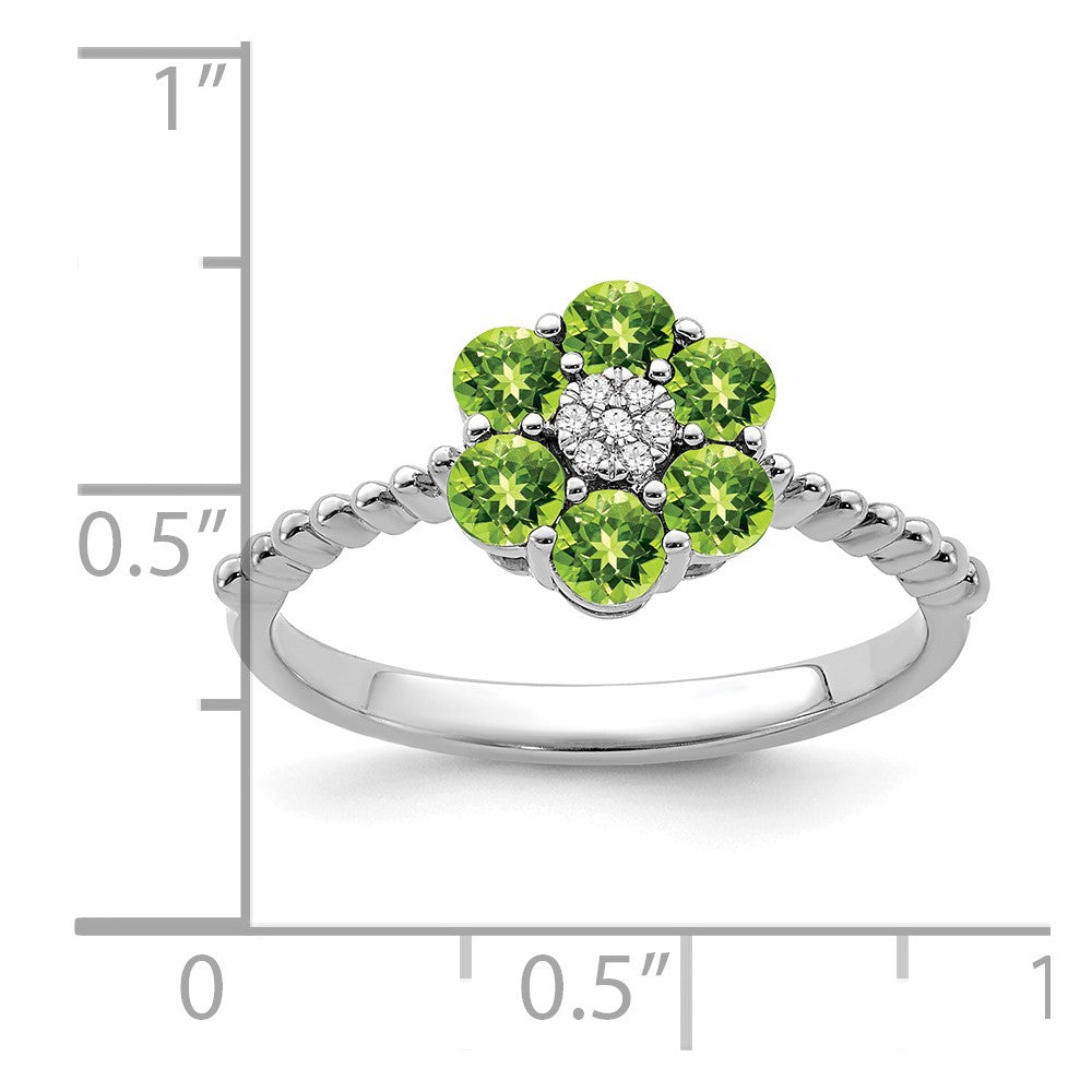 14K Weißgold Ring mit Peridot und echten Diamanten in Blumenoptik