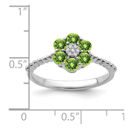 14K Weißgold Ring mit Peridot und echten Diamanten in Blumenoptik