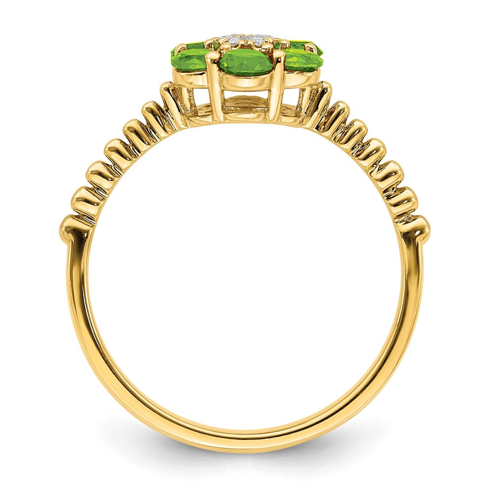 14K Gelbgold Ring mit Peridot und echten Diamanten, Blumen-Design