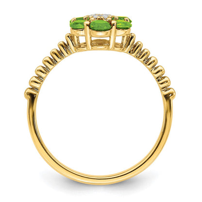 14K Gelbgold Ring mit Peridot und echten Diamanten, Blumen-Design