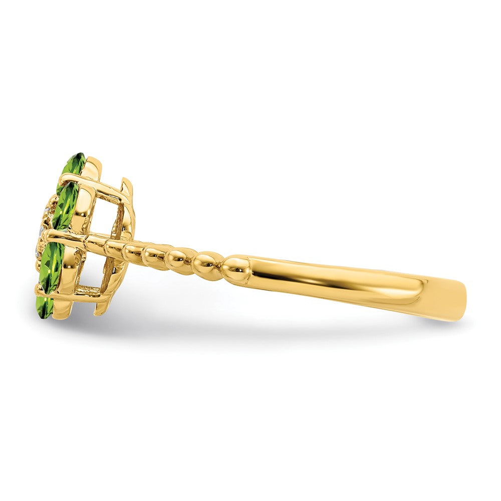 14K Gelbgold Ring mit Peridot und echten Diamanten, Blumen-Design