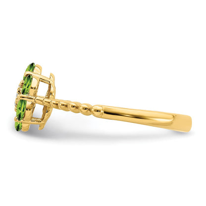 14K Gelbgold Ring mit Peridot und echten Diamanten, Blumen-Design