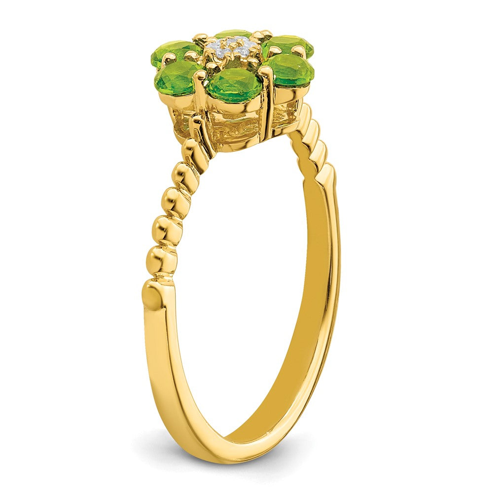 14K Gelbgold Ring mit Peridot und echten Diamanten, Blumen-Design