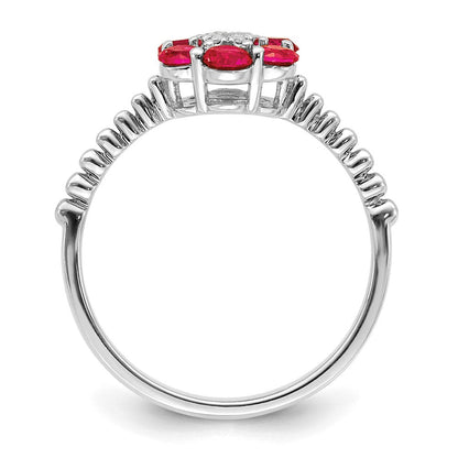 14K Weißgold Ring mit Rubin und echten Diamanten in Blumendesign