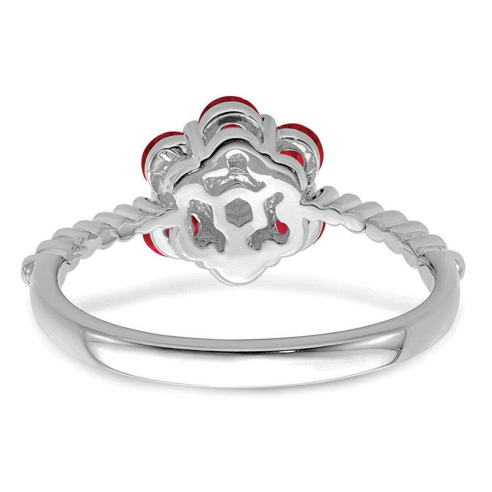 14K Weißgold Ring mit Rubin und echten Diamanten in Blumendesign