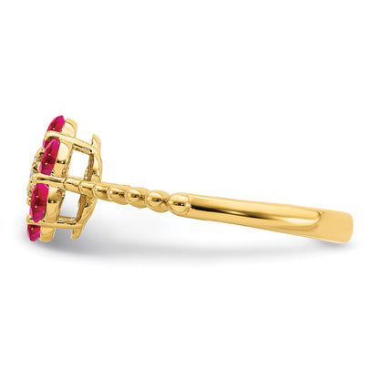 14K Gelbgold Ring mit Rubin und echten Diamanten in Blumendesign