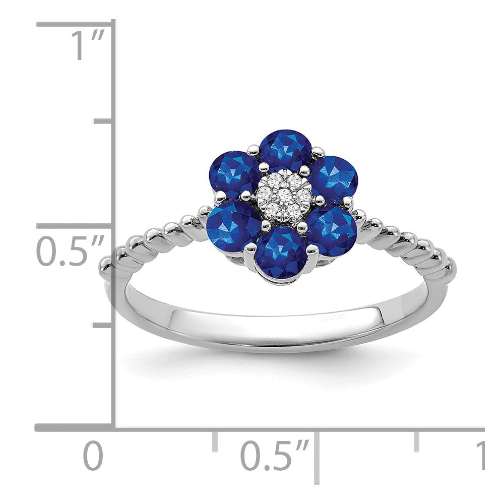 14K Weißgold Ring mit Saphir und echten Diamanten, Blumendesign